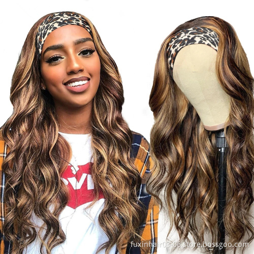 Highlight Headband Human Hair Wigs Straight Malaysia Hair Wigs For Black Women Ombre Colored Human Hair Wigs Remy